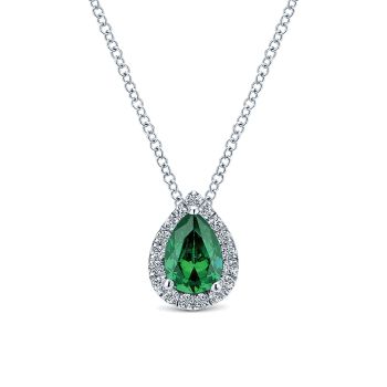 0.17 ct - Necklace
 14k White Gold Diamond And Emerald Fashion /NK3603W45EA-IGCD