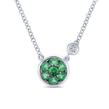 0.02 ct - Necklace
 925 Silver Diamond And Emerald Fashion /NK5240SV5EA-IGCD