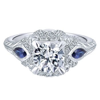 0.15 ct Diamond Engagement Ring - Set in 14k White Gold With Sahppire & Diamond Halo /ER12583R4W44SA-IGCD
