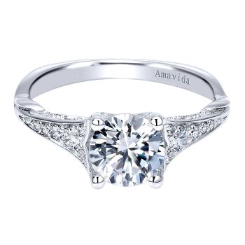 0.17 ct - Diamond Engagement Ring Set in 18k White Gold - Split Shank /ER11810R4W83JJ-IGCD