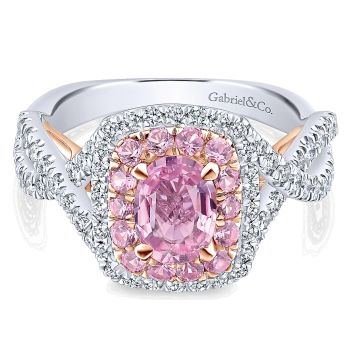 0.69 ct - Pre-Set Engagement Ring
 14k White & Pink Gold Diamond Pink Sapphire Double Halo /ER913006O3T44PS.CSPS-IGCD