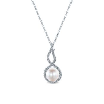 0.23 ct - Necklace
 14k White Gold Diamond Pearl Fashion /NK4868W45PL-IGCD