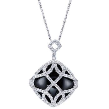 18k White Gold Diamond Onyx Fashion Necklace NK3344W84OX