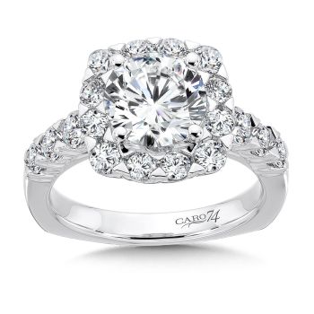 Halo Engagement Ring with Side Stones in 14K White Gold with Platinum Head (1.33ct. tw.) /CR513W
