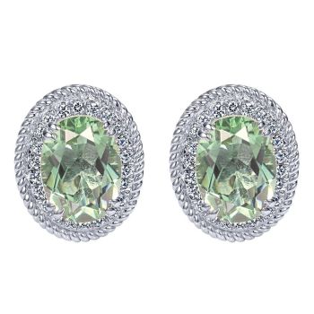 14k White Gold Diamond Green Amethyst Stud Earrings 0.20 ct EG10928W45GA