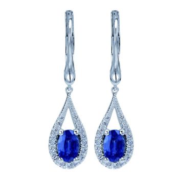 14k White Gold Diamond and Sapphire Drop Earrings 0.20 ct EG12195W44SA