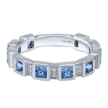 0.10 ct - Ladies' Ring
 14k White Gold Diamond And Sapphire Stackable /LR4585-7W44SA-IGCD
