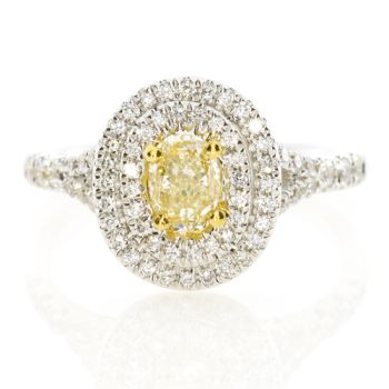 Fancy Yellow Oval Shape Diamond Double Halo Ring set in 18kt White and Yellow Gold /SER19290Y