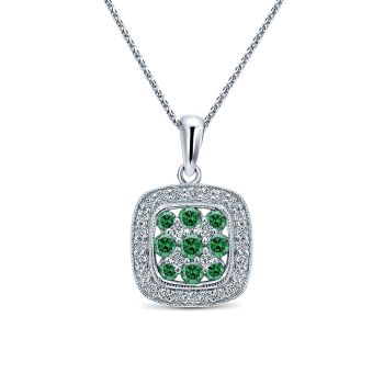 0.22 ct - Necklace
 14k White Gold Diamond And Emerald Fashion /NK1902W45EA-IGCD