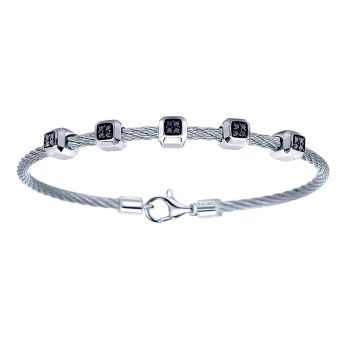 0.22 ct - Bracelet
 925 Silver/stainless Steel Black Diamond Bangle /TB2689MXJBD-IGCD