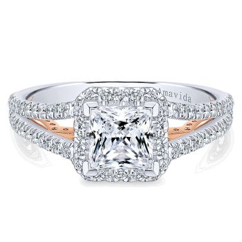 0.77 ct - Diamond Engagement Ring Set in 18k Two Tone Diamond Halo /ER12978S4T83JJ-IGCD
