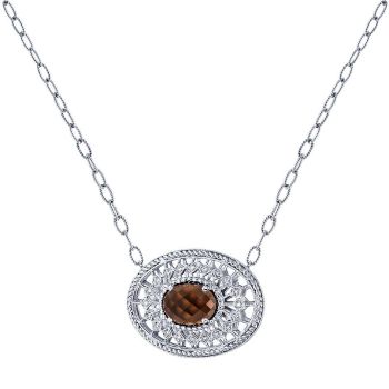 0.18 ct Round Cut Diamond Smoky Quartz Fashion Necklace set in 925 Silver NK3487SV5SQ