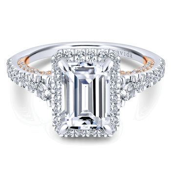 1.00 ct - Diamond Engagement Ring Set in 18k Two Tone Diamond Halo /ER12895E6T83JJ-IGCD