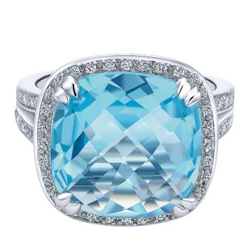 0.19 ct - Ladies' Ring
 14k White Gold Diamond Sky Blue Topaz Fashion /LR4733W44LB-IGCD