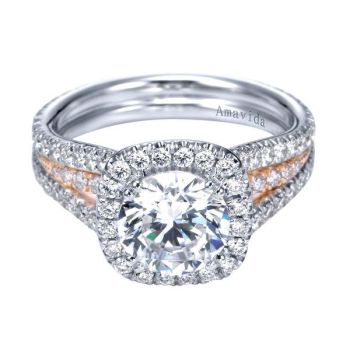 Gabriel & Co 18k White/Pink 0.92 ct Diamond Halo Engagement Ring Setting ER6891T83JJ
