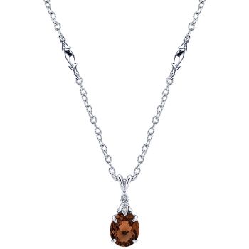 0.03 ct - Necklace
 925 Silver Diamond Smoky Quartz Fashion /NK2963SV5SQ-IGCD