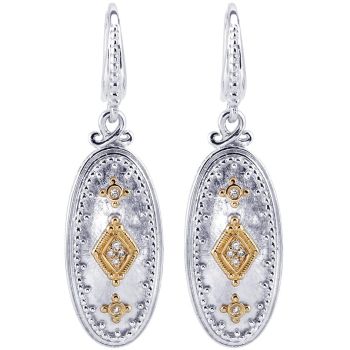 925 Silver/18k Yellow Gold Diamond Drop Earrings 0.06 ct EG11081MY5JJ