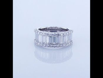 18KT WHITE GOLD 3ROW RING WITH ROUND AND STRAIGHT BAQUETTE DIAMOND GOING HALF WAY AROUND R-IDJ-01699
