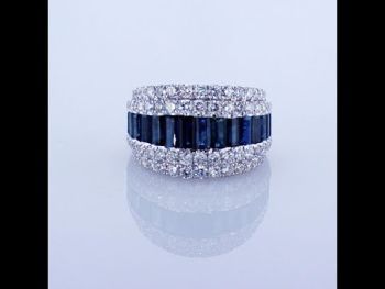 DIAMOND AND SAPPHIRE 5 ROW RING WITH 2 ROW BORDER SET IN 18KT WHITE GOLD R-IDJ-01683