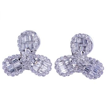 2.58CT Round and Baguette Cut Diamond Earrings 18K White Gold