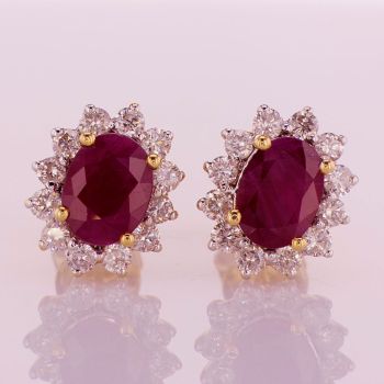 4.10CT 18KT YELLOW GOLD DIAMOND AND RUBY STUD EARRINGS 018467