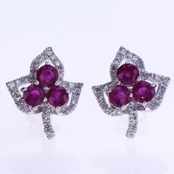 Ruby and Diamond Earrings in 14K White Gold /IDJ8762