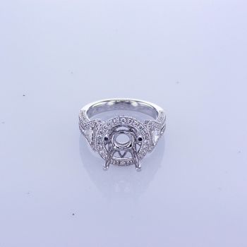 0.84ct Round Diamond And Trilliant Cut Halo Engagement Setting For Round Brilliant Center 18KT White Gold  009037