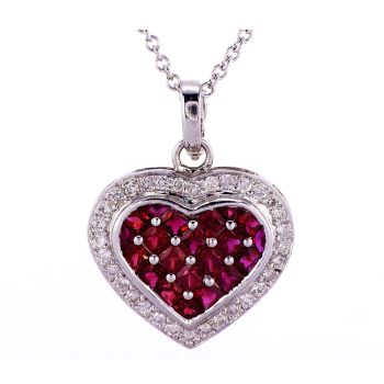 2.70CT Diamond Ruby Heart Invisible Set Pendant in 18KT White Gold 009108