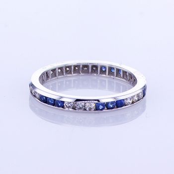 1.03ct 14KT White Gold Diamond and Blue Sapphire Gemstone Eternity Wedding Band