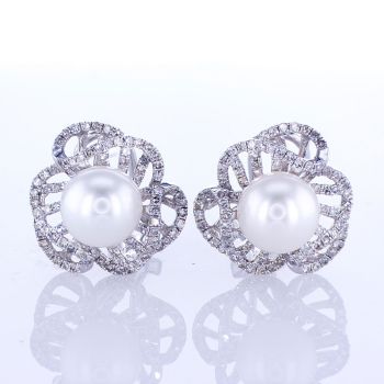 0.94CT Pearl And Diamond Earrings 14K White Gold 009595