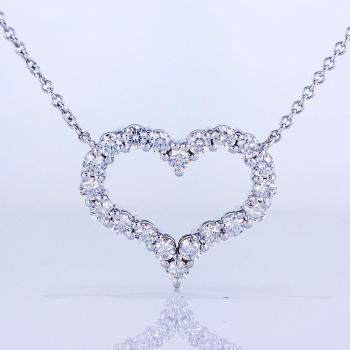 1.45CTW Round Cut Diamond Open Heart Necklace F-G SI in 14KT White Gold  010701