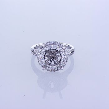 0.76ct Double Round Halo Engagement Setting With Split Shank In 18KT White Gold  010892