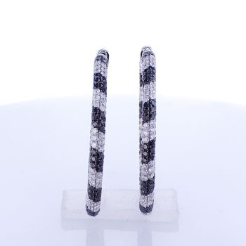 10.20ct Black and White Diamond Hoop Earrings F VS 18K White Gold 011379