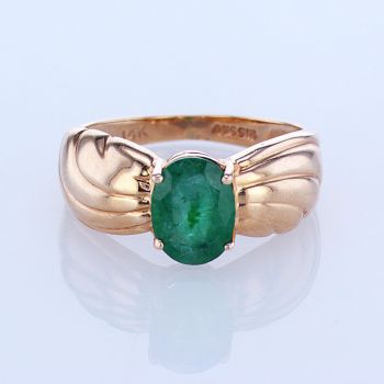 2.00CT 14KT YELLOW GOLD GREEN EMERALD OVAL CUT GEMSTONE RING 012513
