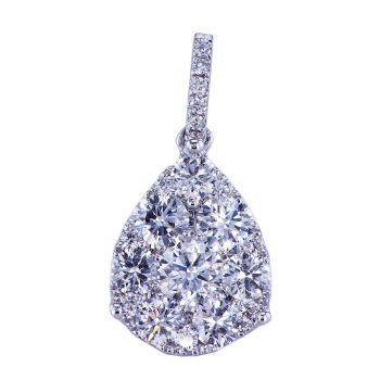 0.98CT Tear Drop Diamond Pendant F SI1 In 18K White Gold With 14K White Gold Chain - 012519