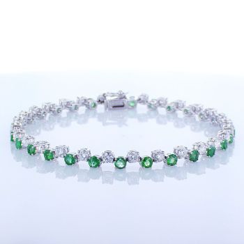 5.10CTW Emerald and Diamond Bracelet F SI1-SI2 18K White Gold  014143