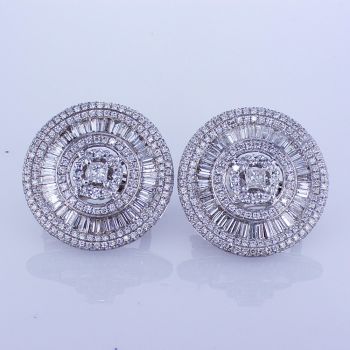 2.96CT 18KT White Gold Round , Tapered Baguettes And Princess Diamond Earrings 014334
