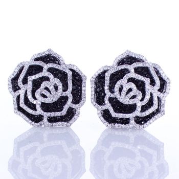 5.20CT Black and White Diamond Earrings Floral Design 014634