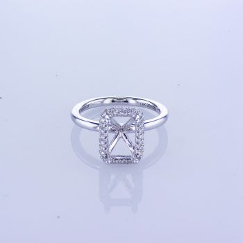 0.36CT 18k White Gold Emerald Cut Double Halo Diamond Engagement Ring 014689