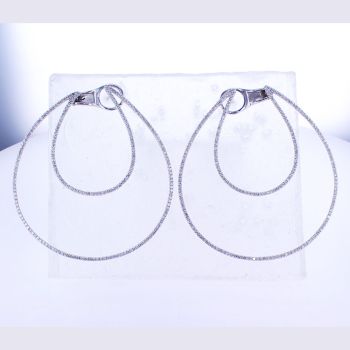 1.60 ctw Double Hoop Diamond Earrings 18K White Gold French Backs 014764