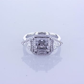 0.69CT Double Halo Diamond Ring Setting With Side Trillions In 18KT White Gold - 014963
