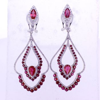 6.40CT Ruby and Diamond Dangling Earrings F SI 18K White Gold  015206