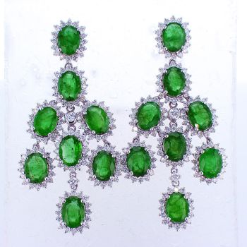 21.10 CT F SI1 Emerald and Diamond Drop Earrings in 18K White Gold 015224