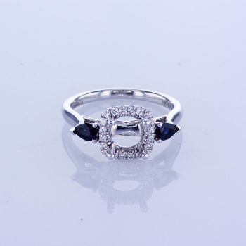 0.51CT 14k White Gold Round 3 Stones Halo Diamond A Quality Sapphire Engagement Ring