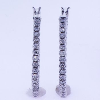 1.06 CT  18K White Gold Diamond Hoop Earrings 015591