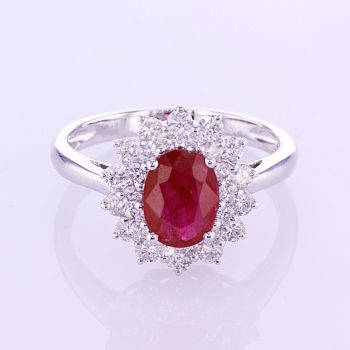 2.10 CT Ruby and Diamond Ring in 18K White Gold  015600