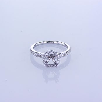 0.38CT 18KT WHITE GOLD ROUND HALO DIAMOND ENGAGEMENT RING WITH DIAMOND ON THE SHANK 015672