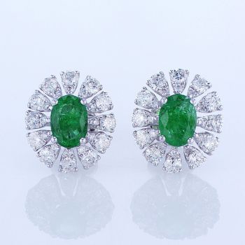 2.36CT Emerald and Diamond Earrings In 18K White Gold 015875