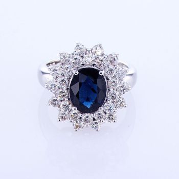 4.25CT Sapphire and Diamond Ring In 18K White Gold/IDJ15876