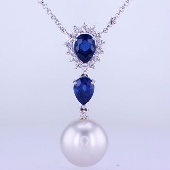 1.60CT 18KT White Gold Diamond, Sapphire And Pearl Necklace 015897